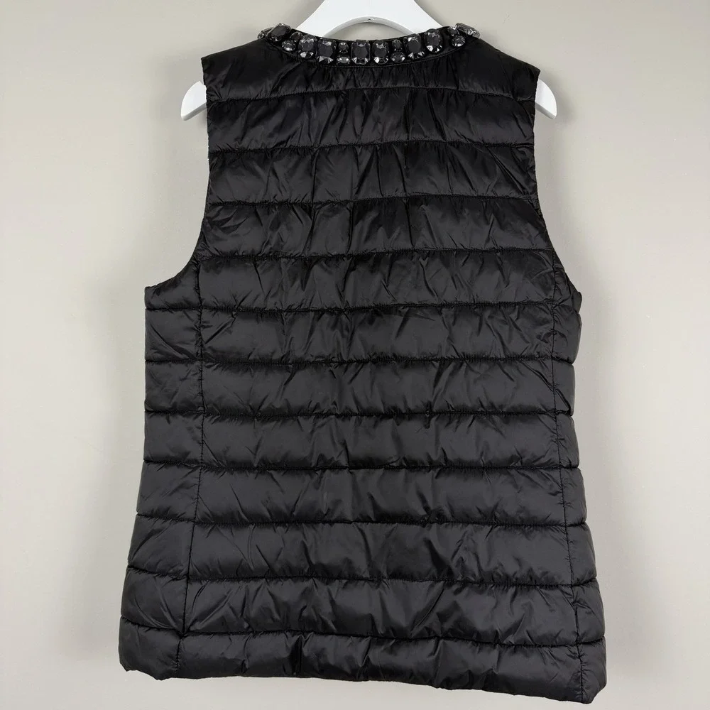 Women's Chicos Quilted Black Embellished Jeweled Puffer Vest SZ-0-U.S. Small